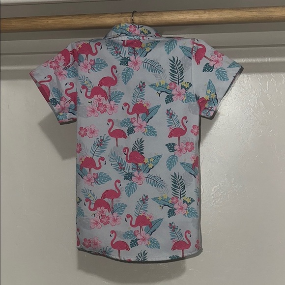 Pink and Blue Flamingo Button Down Shirt - Picture 3 of 5